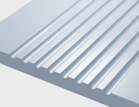 Close-up of textured metal sheet with parallel grooves, showcasing a modern design. 3d illustration