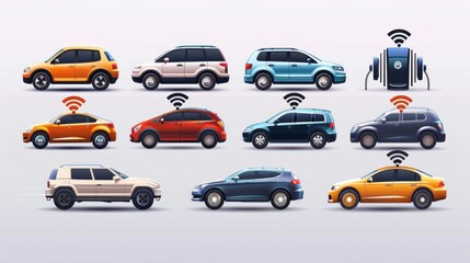 Car technology icons on a clean white background