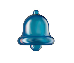 3D Glossy blue bell icon, symbolizing notifications, alerts or reminders. 3d illustration
