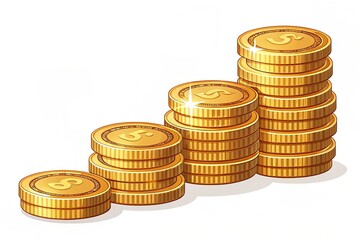 Stacks of golden coins money growth concept isolated on a transparent background