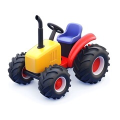 Obraz premium A whimsical, playful tractor with exaggerated proportions and vibrant colors, designed in a fantasy-like, storybook style. This charming farm vehicle has a surreal, soft-edged look with bold outlines 