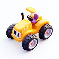 Obraz premium A whimsical, playful tractor with exaggerated proportions and vibrant colors, designed in a fantasy-like, storybook style. This charming farm vehicle has a surreal, soft-edged look with bold outlines 