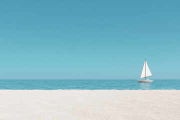 Obraz premium White sailboat sailing in a calm turquoise sea with white sand beach