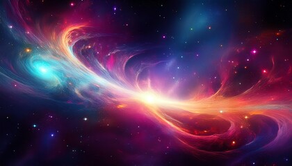 Obraz premium A vibrant cosmic scene showcasing swirling colors and celestial elements, representing the beauty and mystery of the universe.