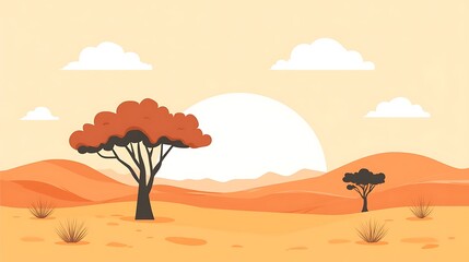 African Sunset Desert Landscape.