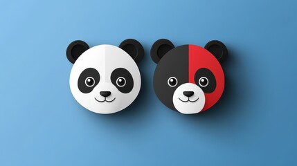 Obraz premium Cute Panda Paper Art with Blue Background, and Animal Design.