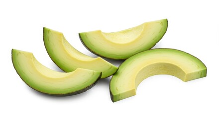 Ripe Green Avocado Slices on White Background