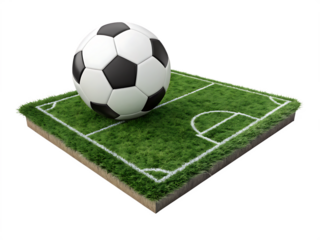 soccer ball on the football field isolated on white background, PNG.