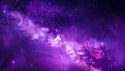 Obraz premium A mesmerizing cosmic scene featuring a vibrant purple nebula filled with stars and celestial formations in the vastness of space.