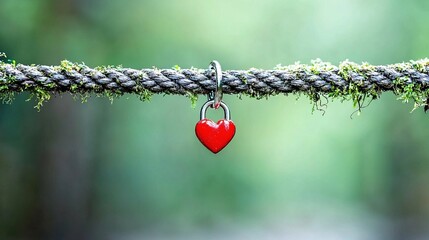 Heart-shaped padlock on rope