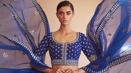 Royal blue indian lehenga choli design with embroidery fashion and traditional wear