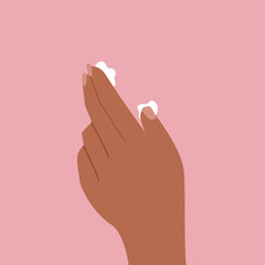 White sticky vaginal discharge in hand woman against isolated background. vector illustration. Vaginal discharge icon. woman vaginal healths.