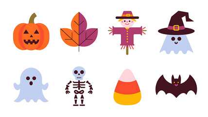 Cute Halloween icons flat design vector graphics