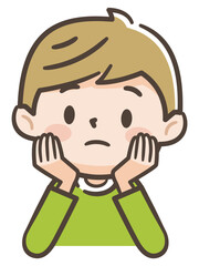 頬杖をつき考える男の子のイラスト
