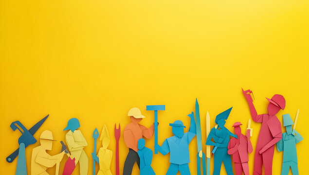 Colorful Paper Workers Diverse Occupations, Labor Day, Craftsmanship