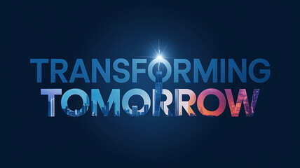 Urban transformation future-focused title cityscape silhouettes bold typography