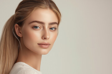 Fototapeta premium Beautiful Blonde Woman, Portrait, Makeup, Skin, Hair, Eyes, Face, Model, Beauty, Cosmetics