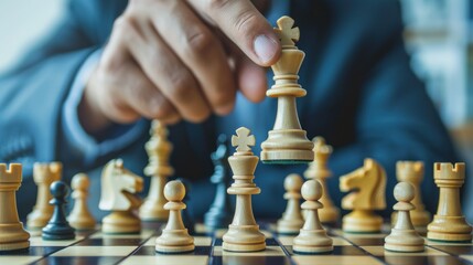 Person playing chess as a metaphor for business strategy.