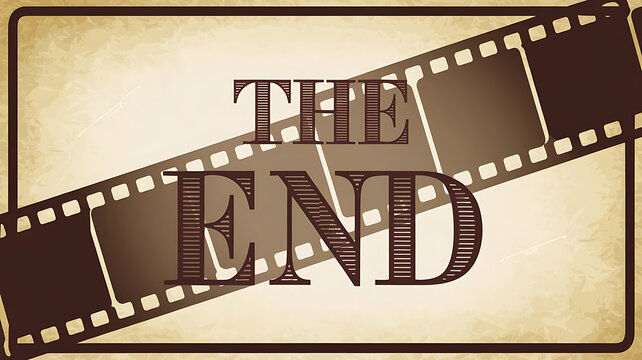 Vintage filmstrip graphic with THE END title Retro movie poster style
