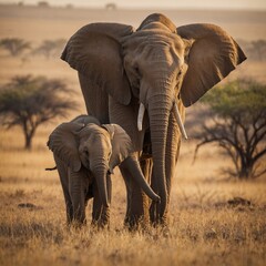 Baby Elephant Holding Its Mother&rsquo;s Tail.