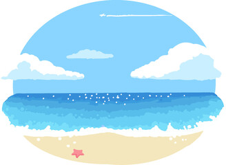 Obraz premium 海と空と雲と砂浜のベクターイラスト 