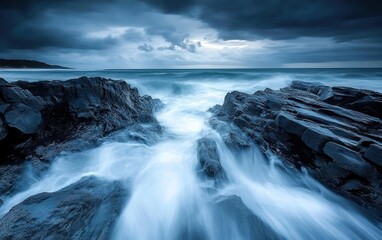 Fototapeta premium Dramatic Rocky Coastline at Noosa: A Powerful Seascape Photography