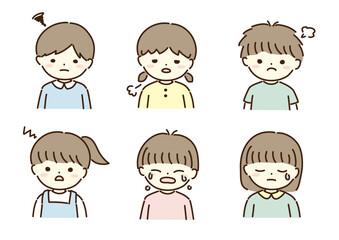 男の子女の子のネガティブ表情イラストセット