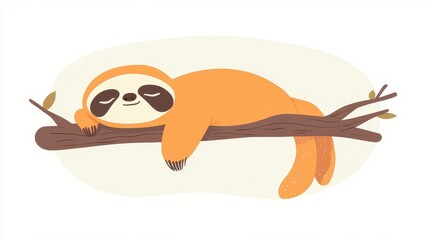 Obraz premium Cute Sloth Sleeping Tree Branch Cartoon Illustration. (5)