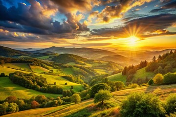 Serene Valley Sunset: Breathtaking View with Ample Copy Space