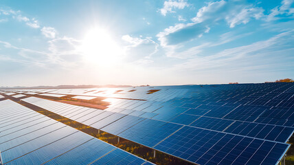Vast solar panel farm under a vibrant sky Renewable energy sustainable power