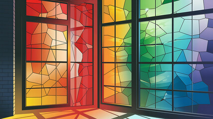 Colorful stained-glass windows vibrant hues architectural detail