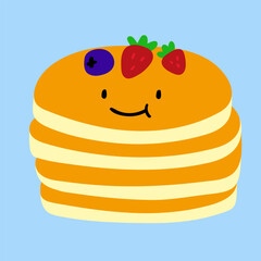Pancake cute character. Flat vector design. Sweet food illustration.