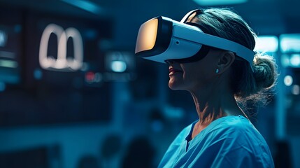 Virtual reality headset utilized by patient for pain management in medical facility