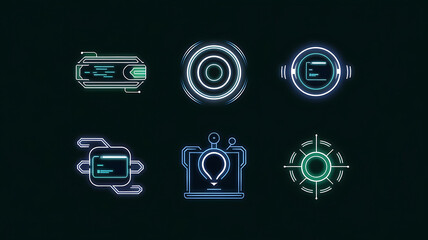 Futuristic tech icons neon glow digital interface
