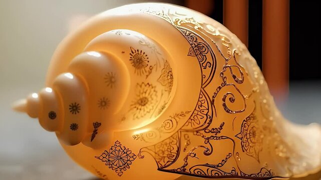 Shankha (conch shell) with golden details, radiating sacred vibrations
