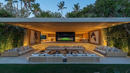 Luxury Outdoor Entertainment Space with Large Screen