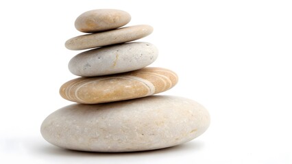 Fototapeta na wymiar Stack of Smooth River Stones in a Balanced Arrangement, Isolated on a White Background, representing harmony, peace, and mindfulness, High-Quality Zen-Inspired Stock Image