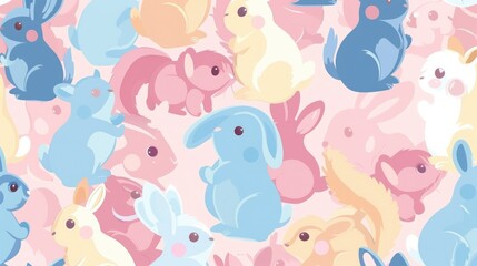 Fototapeta premium A cute pattern of baby animals like rabbits and squirrels in pastel colors.