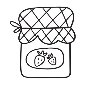 recommend clip art: Outline icon. Glass jar of jam. Hand drawn design. Vector illustration on white background.
