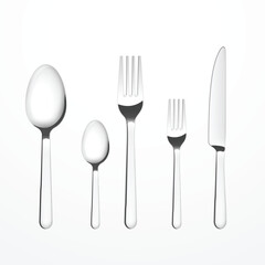 Set of Realistic Silverware: Spoon, Fork, and Knife. Vector