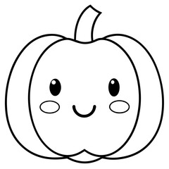 Cute kawaii style pumpkin face line art vector illustration