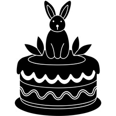 Easter cake with bunny topper silhouette vector illustration 