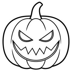 Evil looking pumpkin with sharp teeth line art vector illustration 