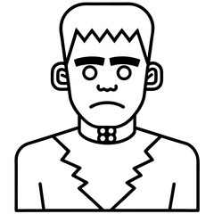 Frankenstein's monster with bolts on the neck line art vector illustration