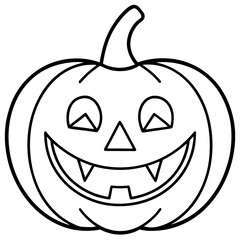 Grinning jack o lantern with vampire teeth line art vector illustration