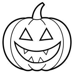 Grinning jack o lantern with vampire teeth line art vector illustration