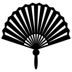 Black traditional Japanese folding fan on a black background