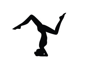 Silhouettes of woman doing exercise fitness gym meditation yoga poses stretch exercise. Flat vector illustration isolated on white background