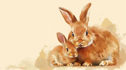 A charming illustration of a baby rabbit and its mother.