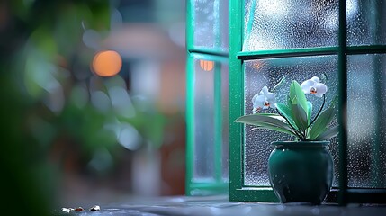 Blurred figure glass partition modern office